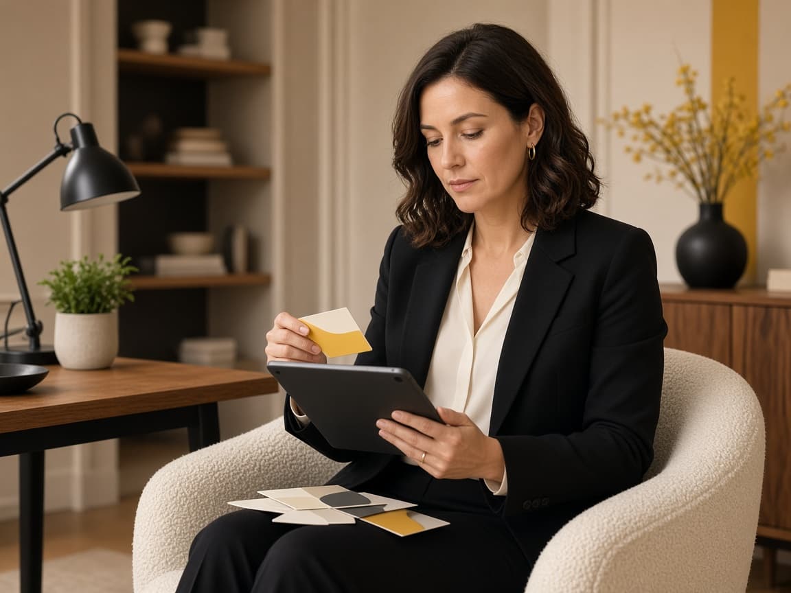 Consultante comparant plusieurs options sur une tablette